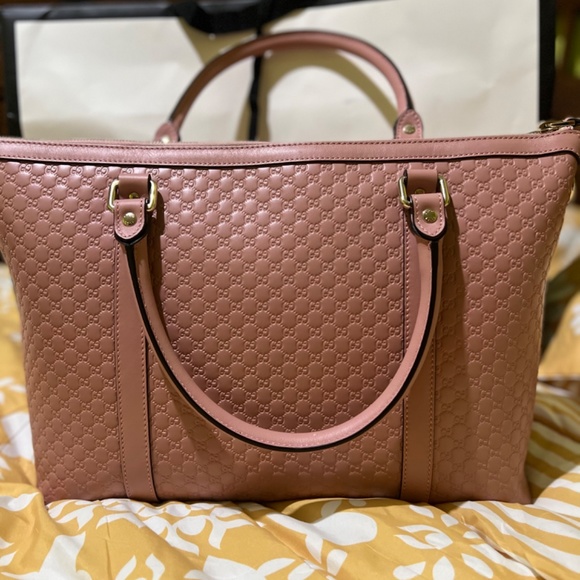 Gucci Guccissima Zip Top Handbag Purse Pink Gg Leather Shoulder Bag - Picture 2 of 16